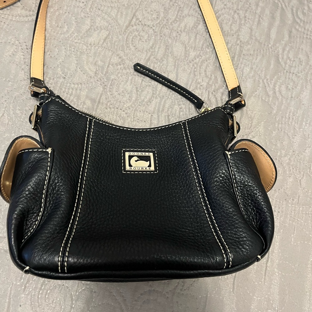 Dooney & Bourke Black and Tan pebbled leather hobo